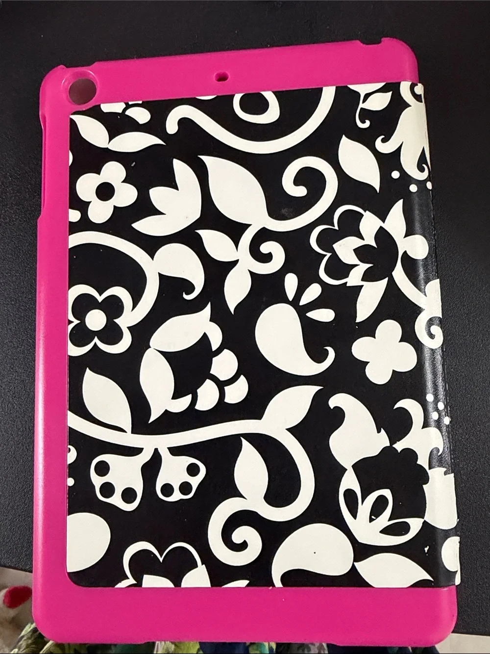 French bull Pink Floral mini Tablet Case with Black & White Pattern
